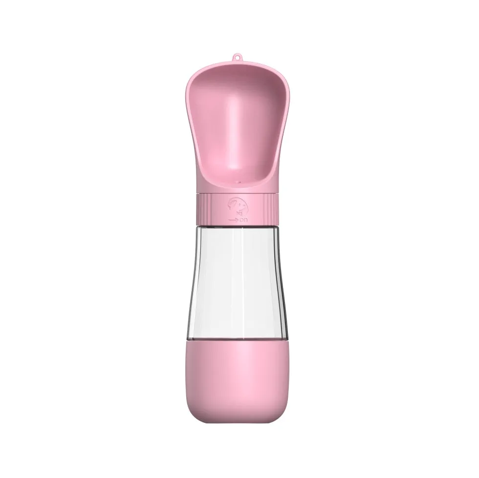 Multifunctional pet water cup in pink 510ml with lanyard for outdoor dog travel drinking