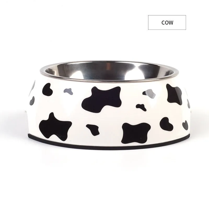 Food grade stainless steel pet dog bowl with melamine outer ring in Pink colour