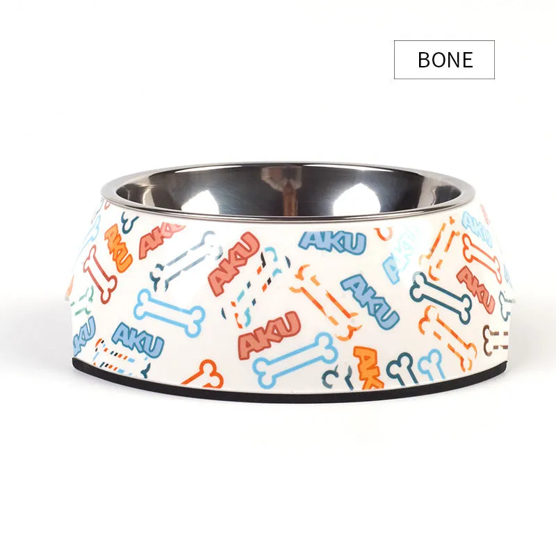 Food grade stainless steel pet dog bowl with melamine outer ring in Pink colour