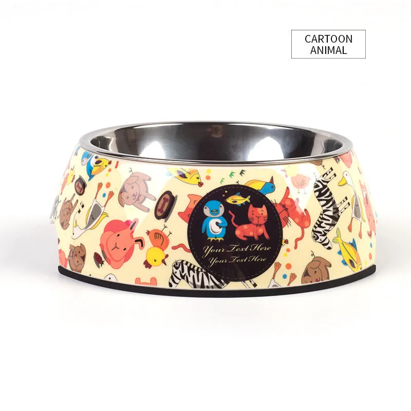 Food grade stainless steel pet dog bowl with melamine outer ring in Pink colour