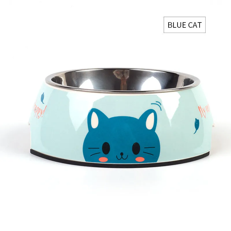Food grade stainless steel pet dog bowl with melamine outer ring in Pink colour