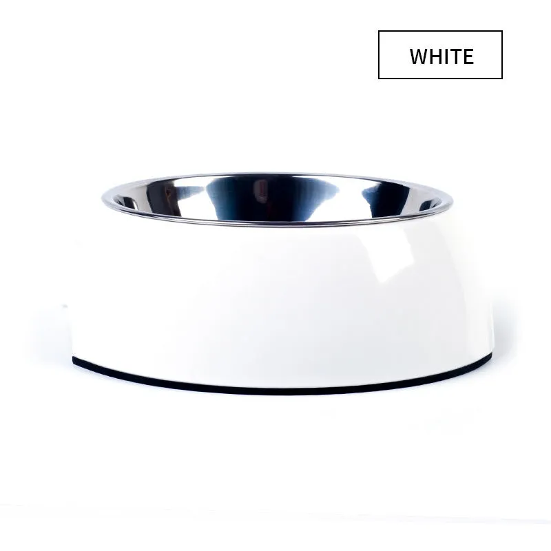 Food grade stainless steel pet dog bowl with melamine outer ring in Pink colour