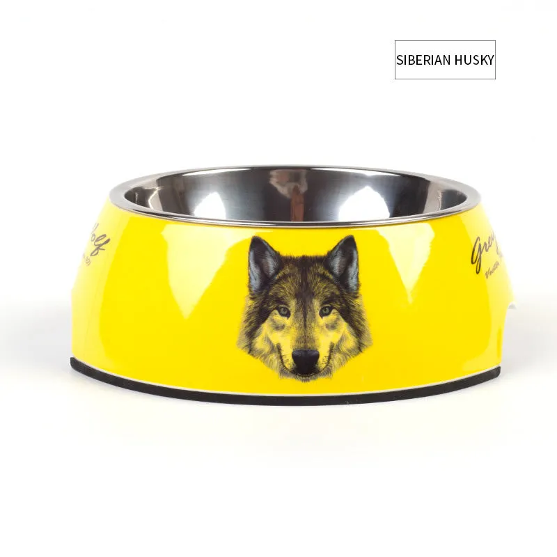 Food grade stainless steel pet dog bowl with melamine outer ring in Pink colour