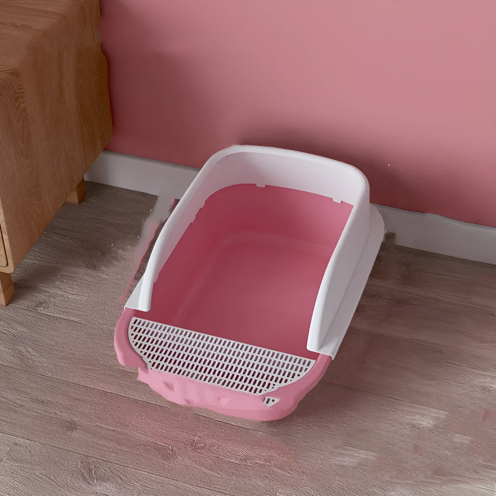 Super large plastic cat litter box with free-combination design in pink, grey, and blue