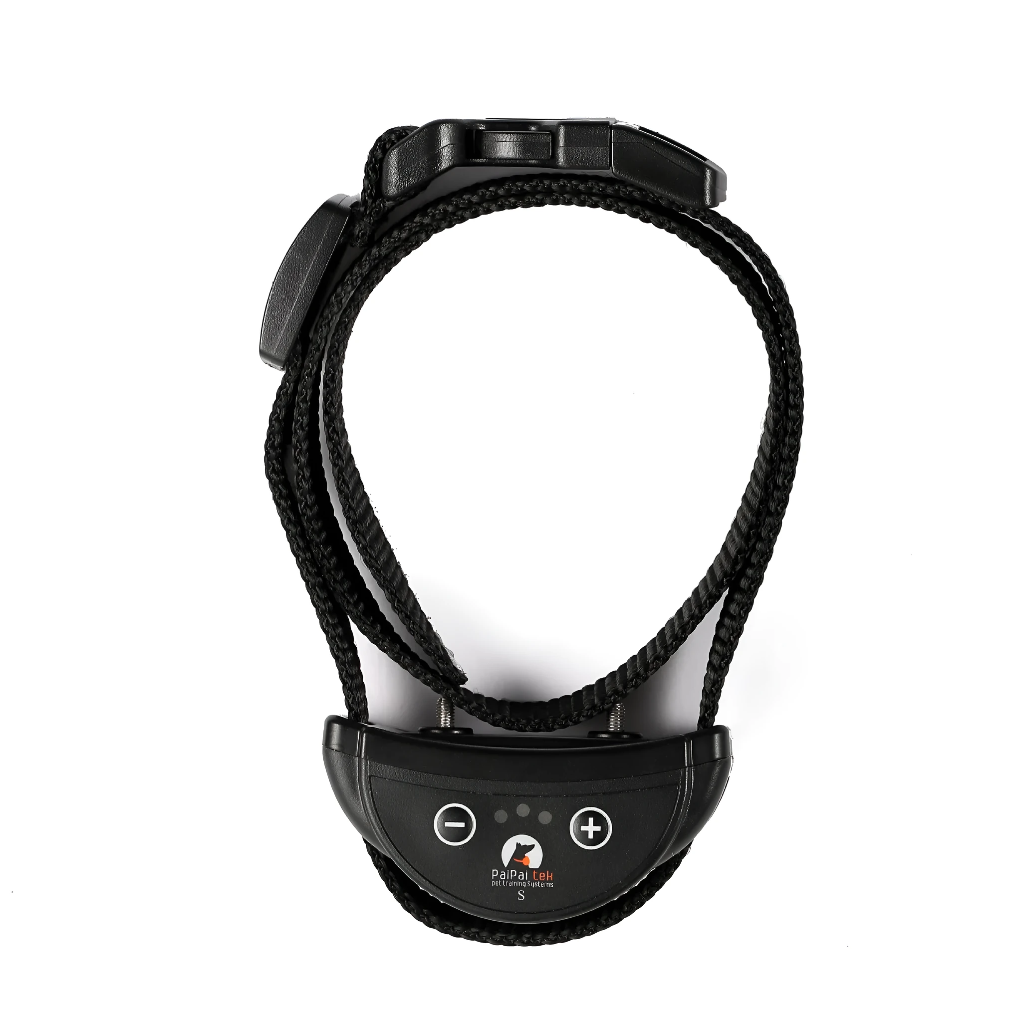 Compact voice control anti-bark collar in black with adjustable sensitivity for medium dogs neck 17-50cm