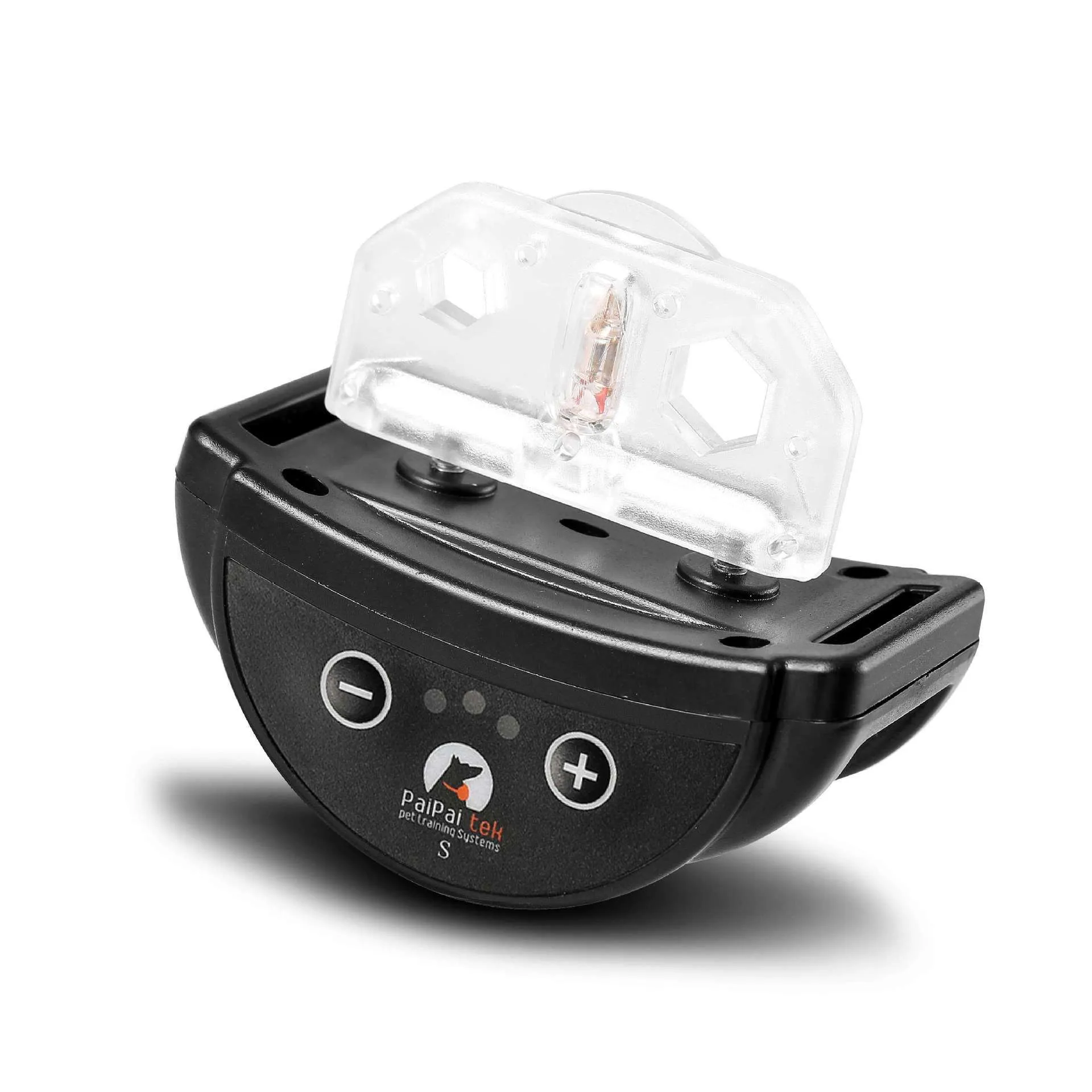Compact voice control anti-bark collar in black with adjustable sensitivity for medium dogs neck 17-50cm
