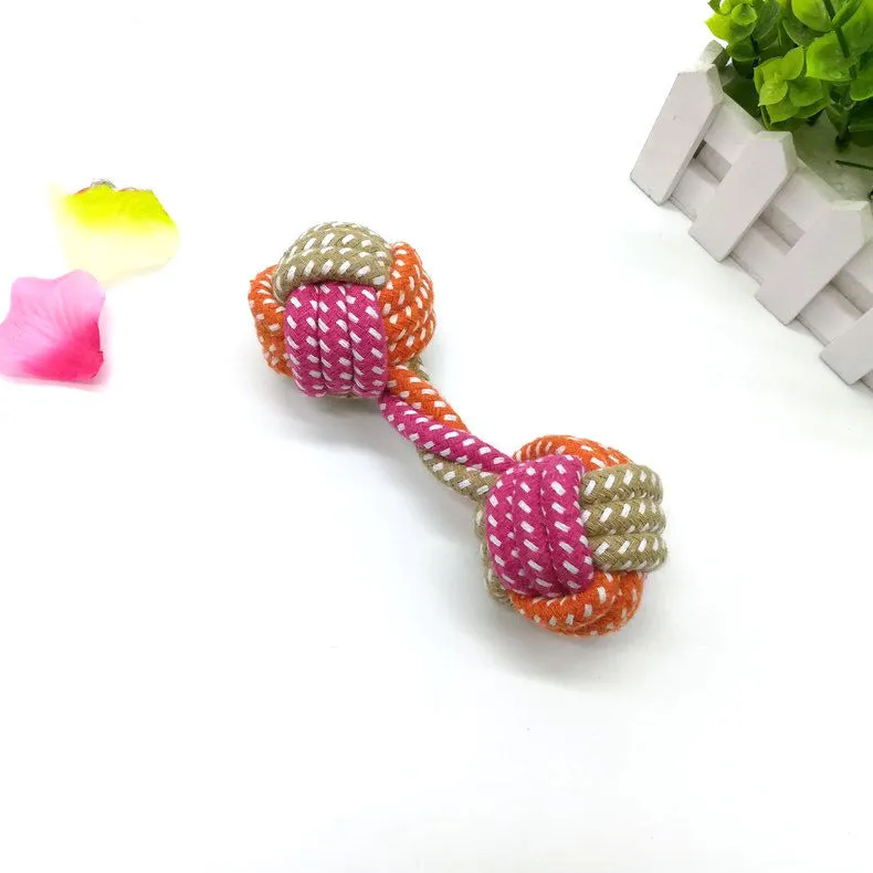 Small dumbbell cotton rope dog toy in multicolour, 17cm length