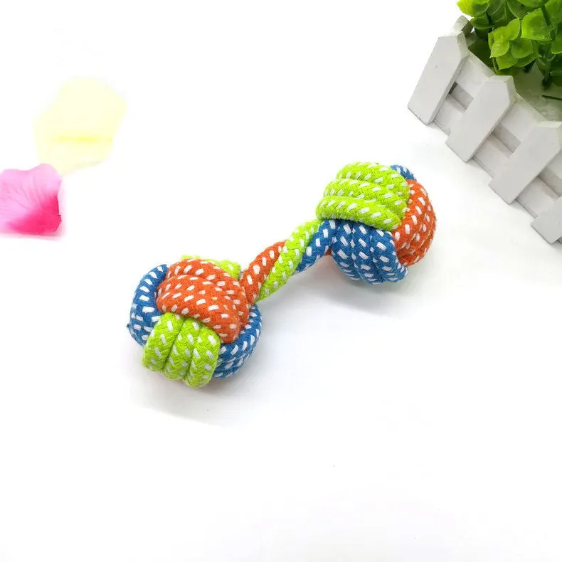 Small dumbbell cotton rope dog toy in multicolour, 17cm length