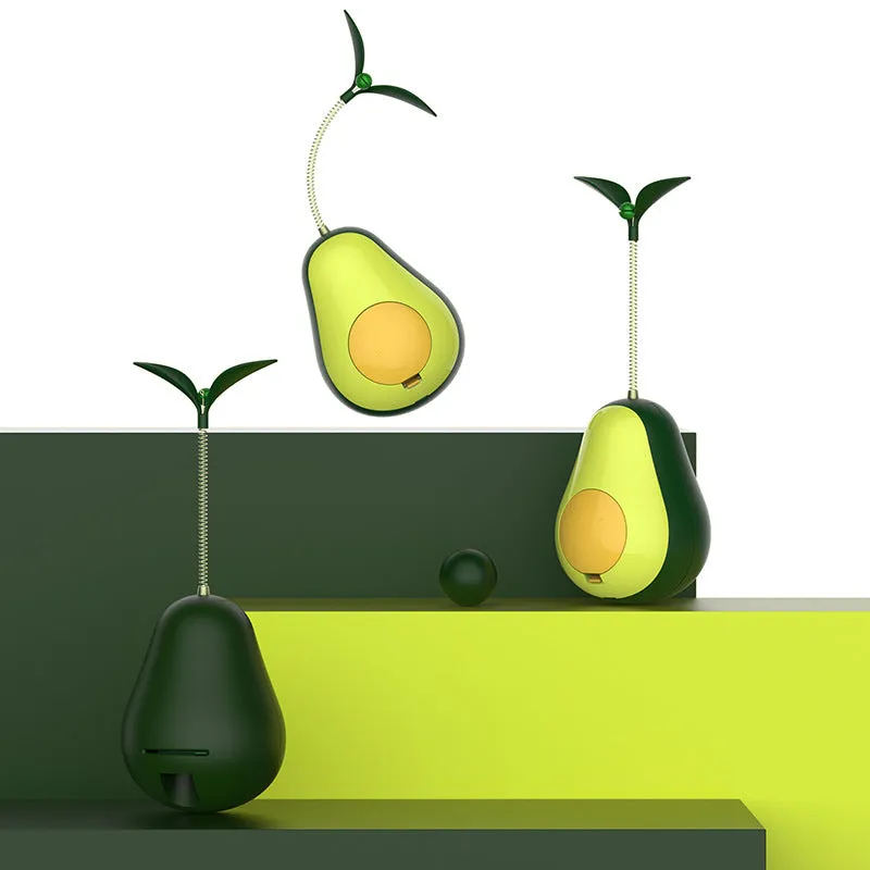 Green silicone avocado-shaped cat toy tumbler with treat dispensing opening, 80x80x107mm size