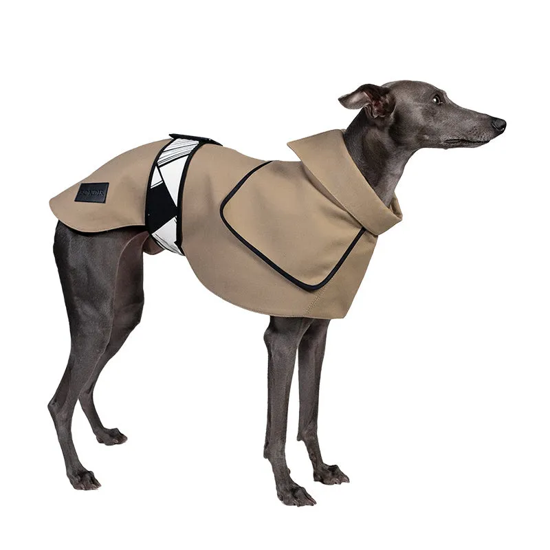 Camel Velcro dog windbreaker coat for spring and autumn, 100% cotton with polycool lining, XS to XXXL sizes