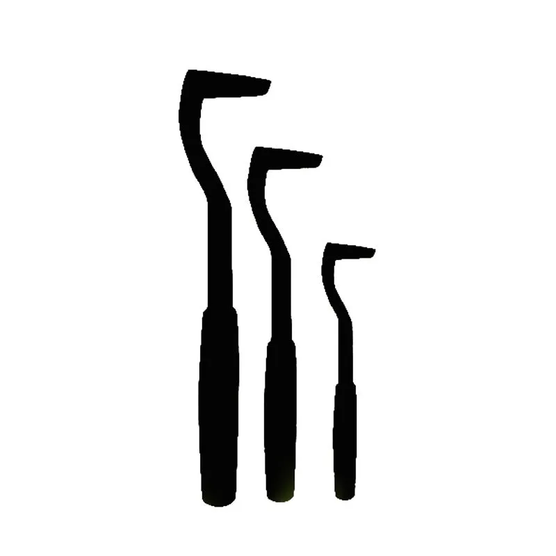 Set of three coloured plastic tick removal hooks for dogs on a white background.