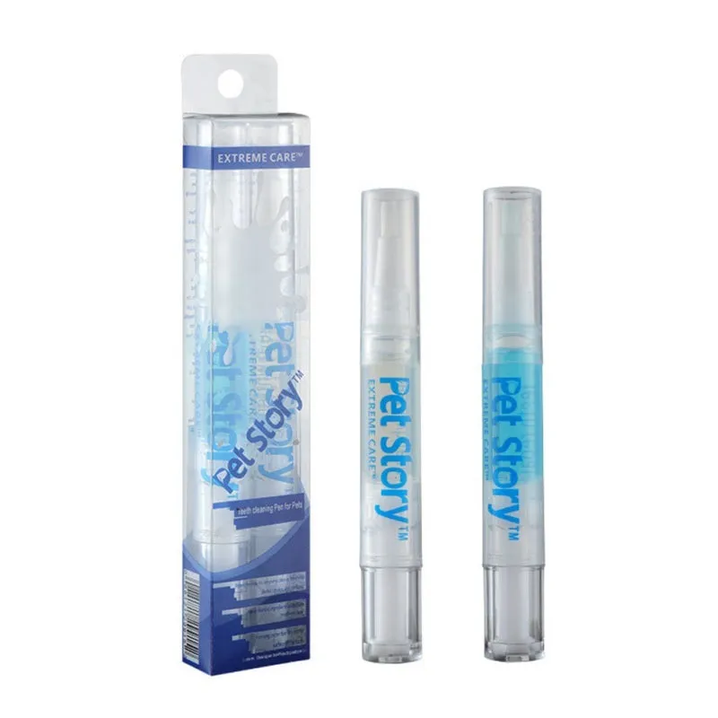 Pet tooth whitening pen kit with two pens, soft brush head, and non-slip handle for dog and cat oral care