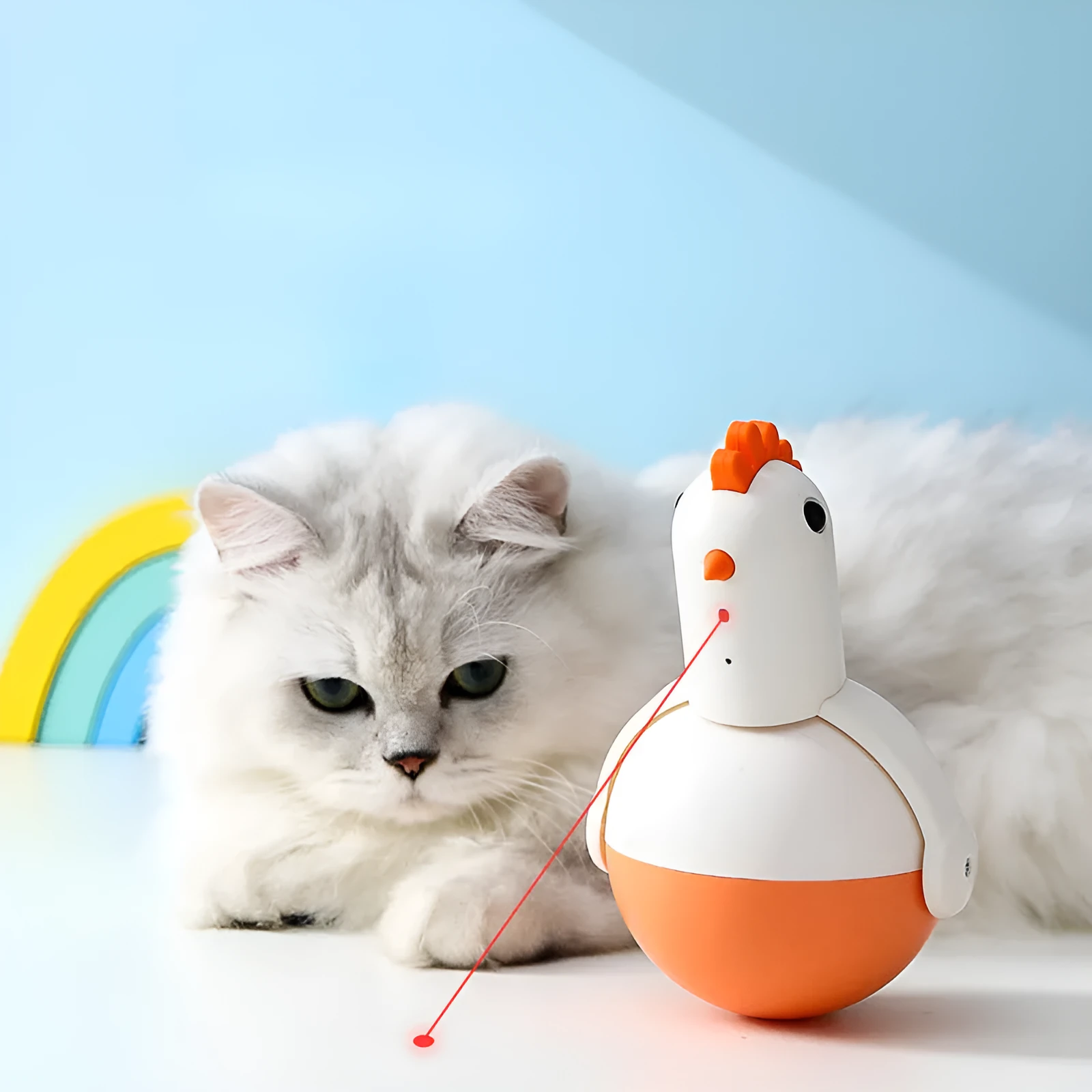 Green or orange chicken-shaped electric cat toy with automatic motion and laser light.