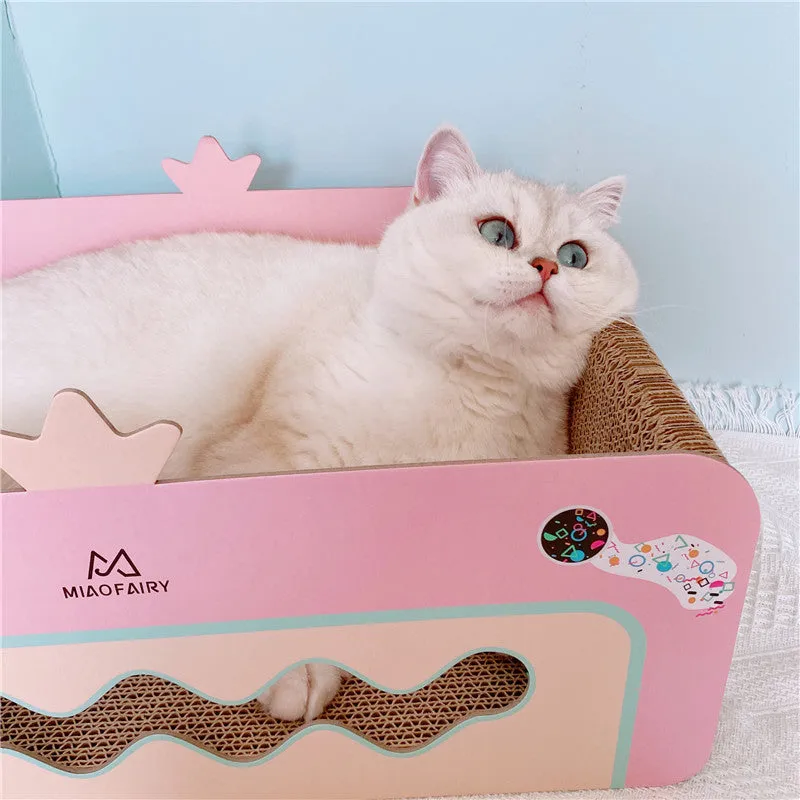 Girl's heart corrugated pink cat scratch board with ball and mat for indoor cats