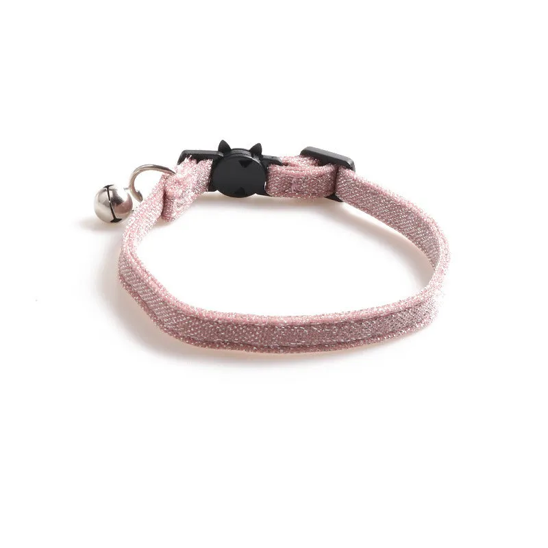 Solid colour cloth cat collar with breakaway buckle, 1cm wide and 28cm long, in blue colour variant