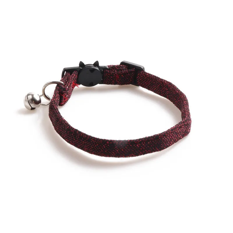 Solid colour cloth cat collar with breakaway buckle, 1cm wide and 28cm long, in blue colour variant