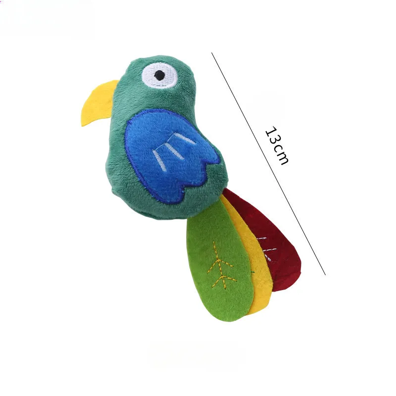 Plush cat toy in cow, crocodile or parrot shape with catnip filling for interactive play