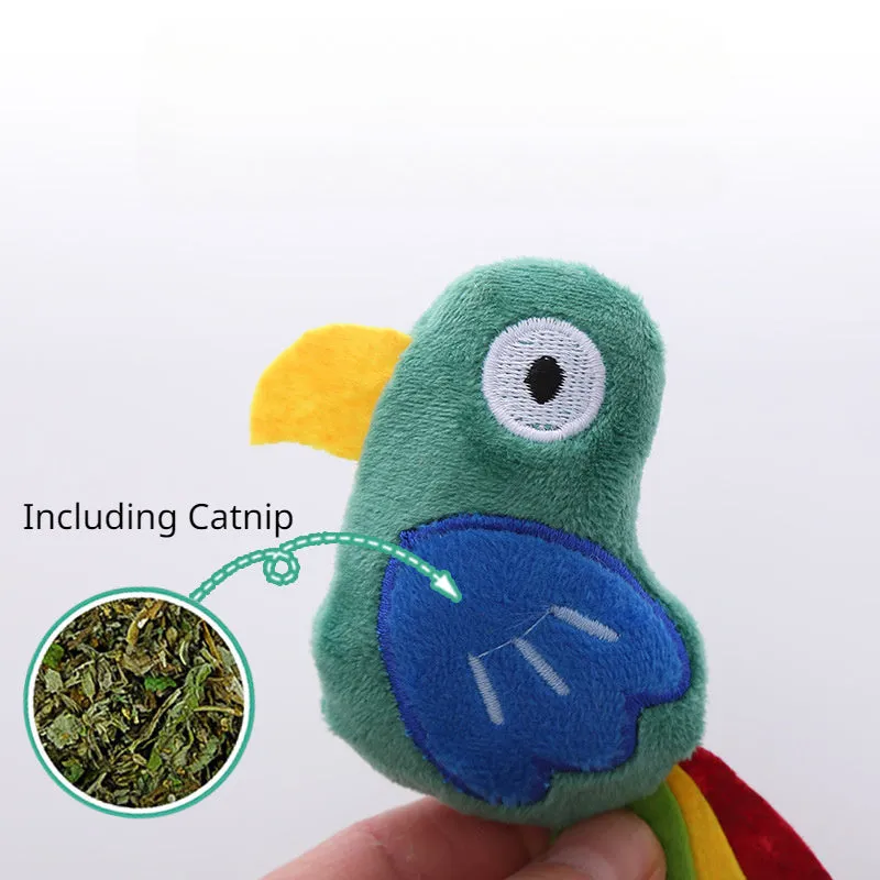 Plush cat toy in cow, crocodile or parrot shape with catnip filling for interactive play