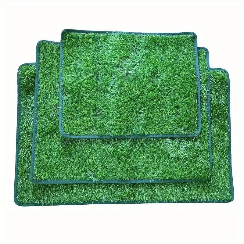 Washable artificial grass dog toilet training mat shown in small, medium, and large size options.