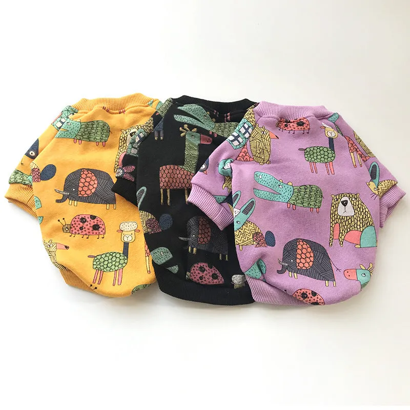 Cotton casual bipod clothing for cats and dogs in black, purple, and yellow, sizes S to 4XL matching parent-child outfits