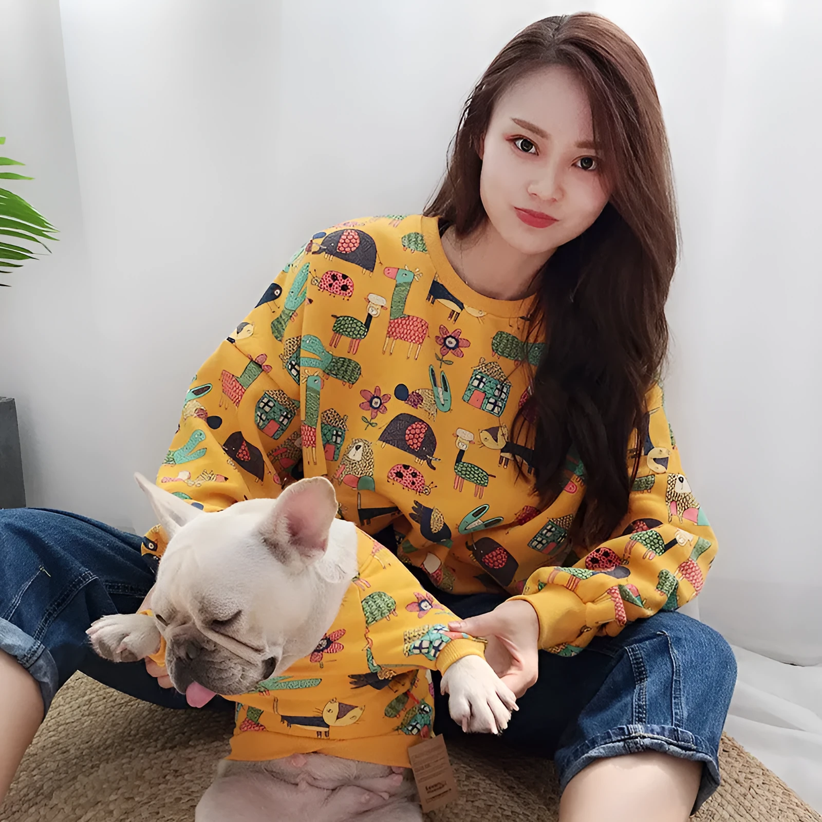 Cotton casual bipod clothing for cats and dogs in black, purple, and yellow, sizes S to 4XL matching parent-child outfits