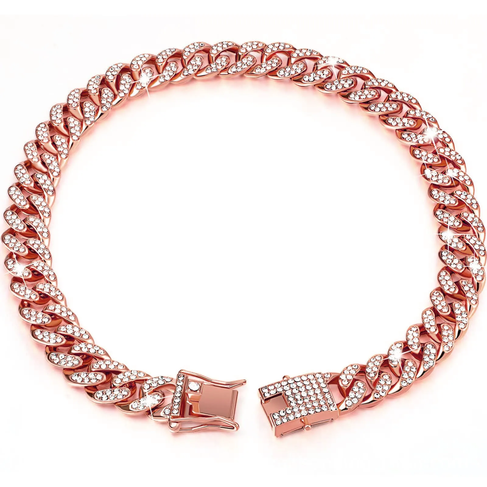 Gold alloy hip hop dog collar necklace with diamond pattern, 12.5mm width, on a white background.