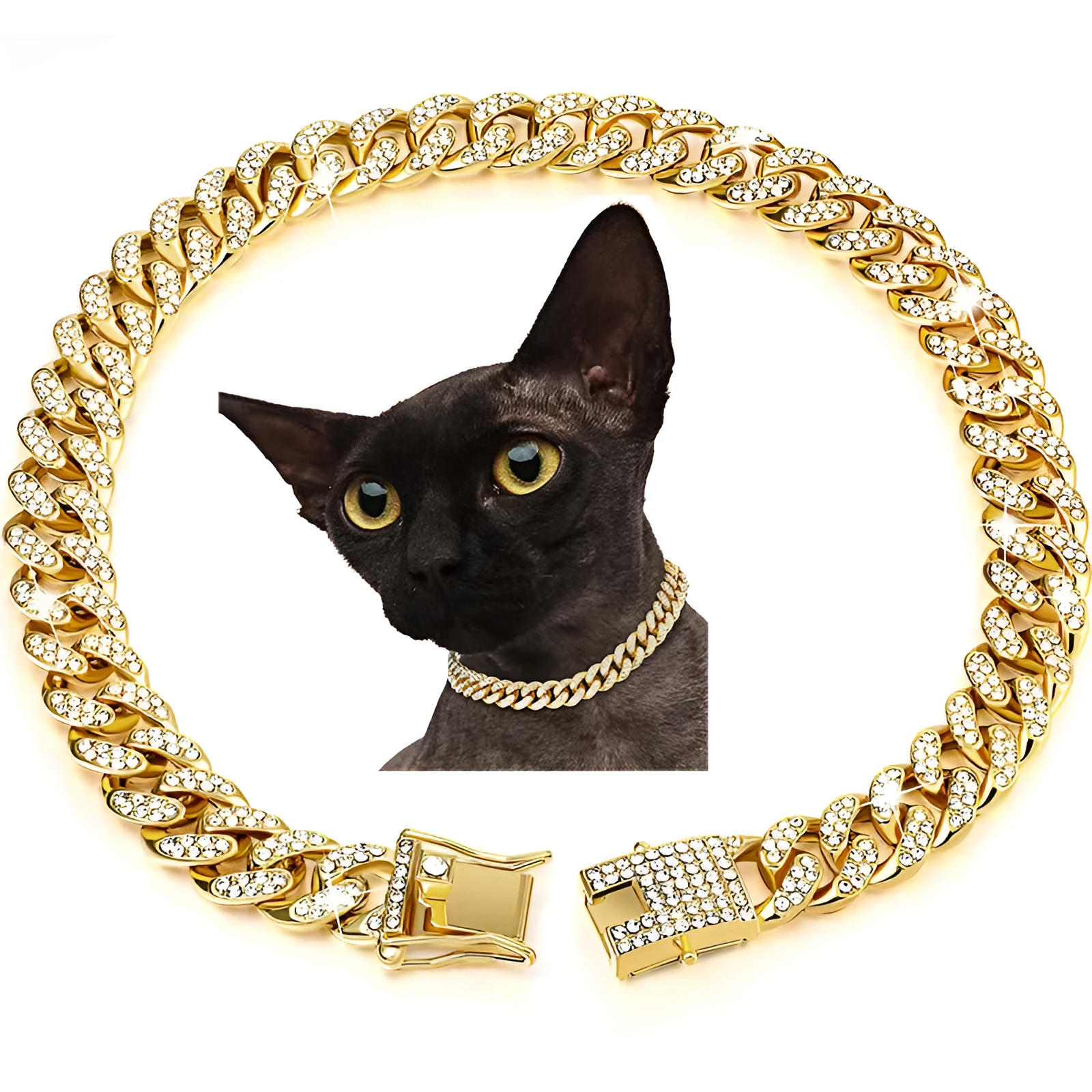 Gold alloy hip hop dog collar necklace with diamond pattern, 12.5mm width, on a white background.