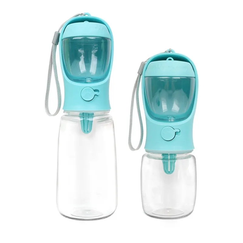 Portable dual-use dog water cup showing drinking bowl and storage bottle design in plastic construction