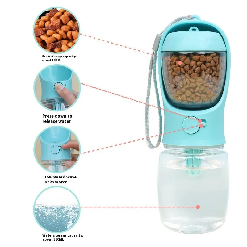 Portable dual-use dog water cup showing drinking bowl and storage bottle design in plastic construction