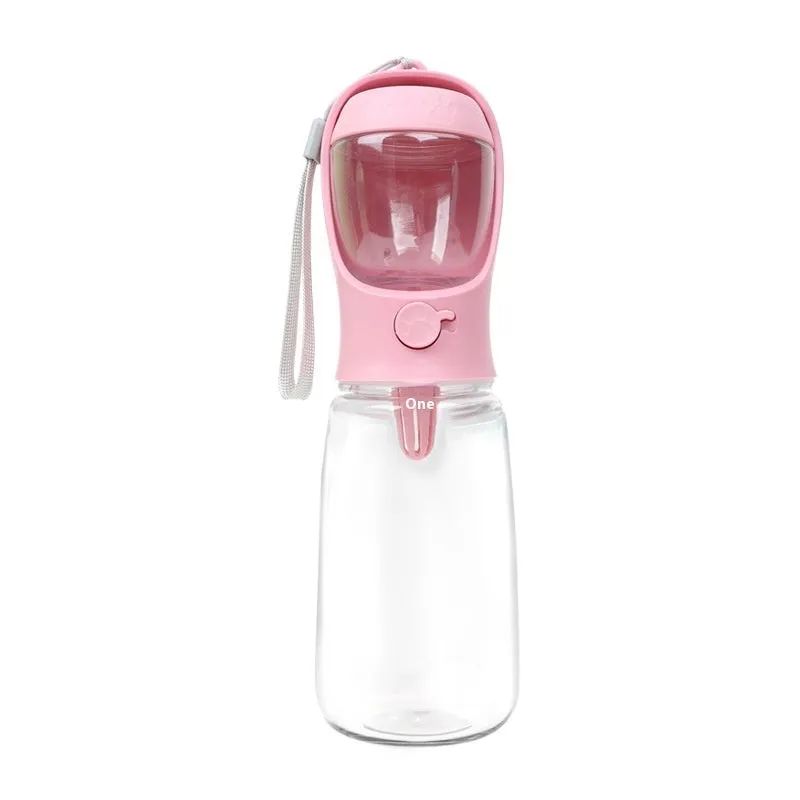 Portable dual-use dog water cup showing drinking bowl and storage bottle design in plastic construction
