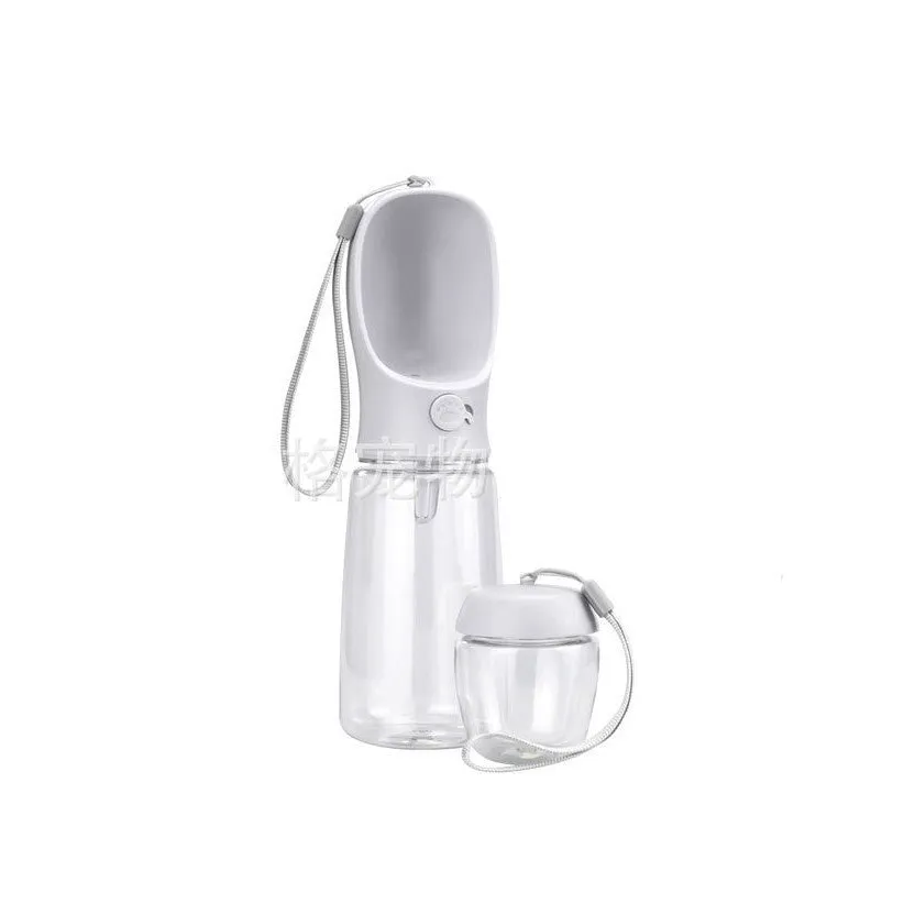 Portable dual-use dog water cup showing drinking bowl and storage bottle design in plastic construction
