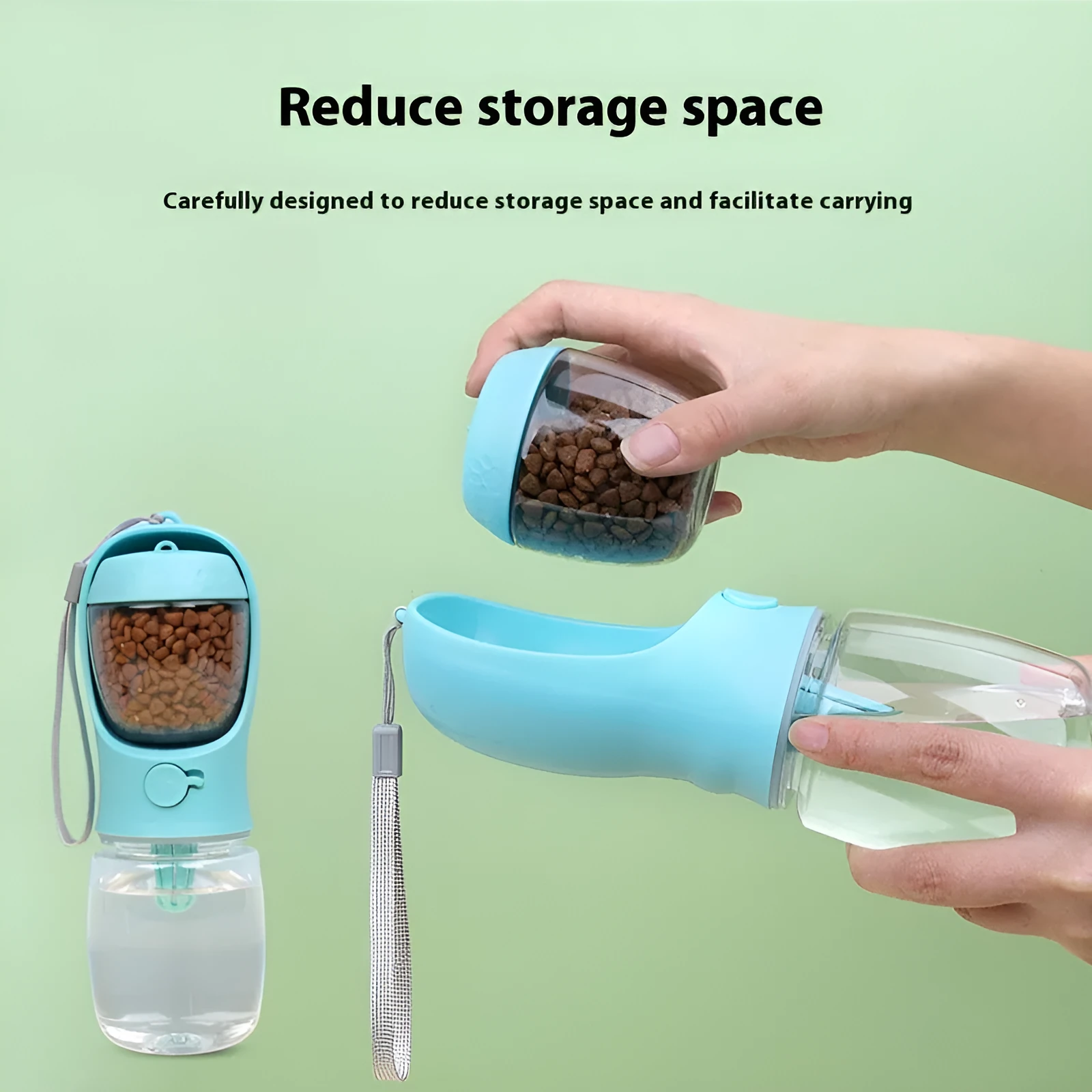 Portable dual-use dog water cup showing drinking bowl and storage bottle design in plastic construction