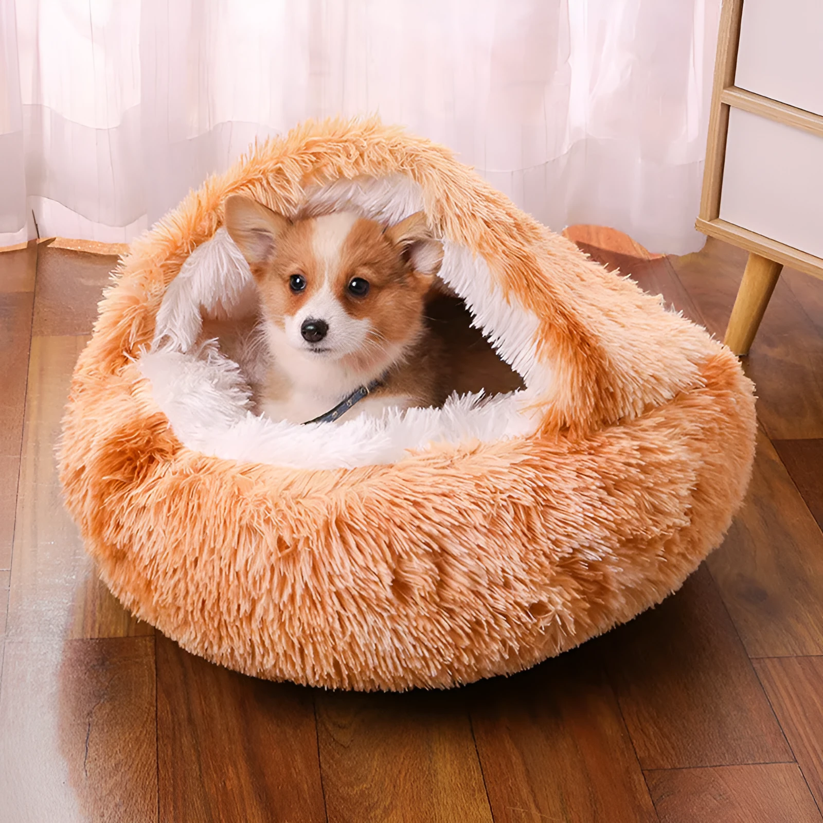 Waterproof cloth dog kennel in a semi-surrounded design showing gradient colour option