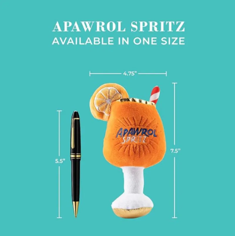 Yellow wine glass shaped plush squeaky dog chew toy showing scale.