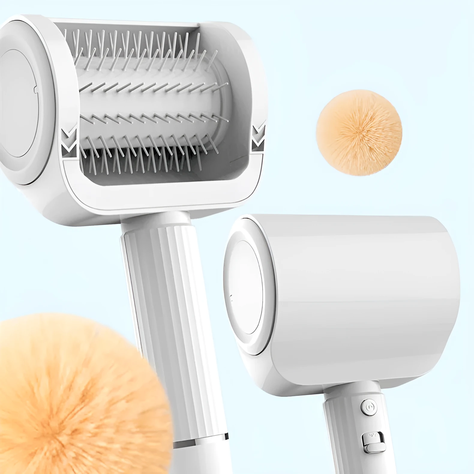 White pet electric comb RK89 with USB charging cord, 226.5x116.5x75mm ABS PP body