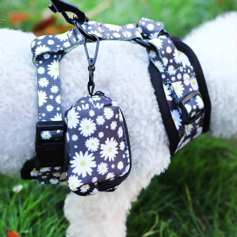 Pet breathable dog harness leash set with printing pattern on cloth material for walking