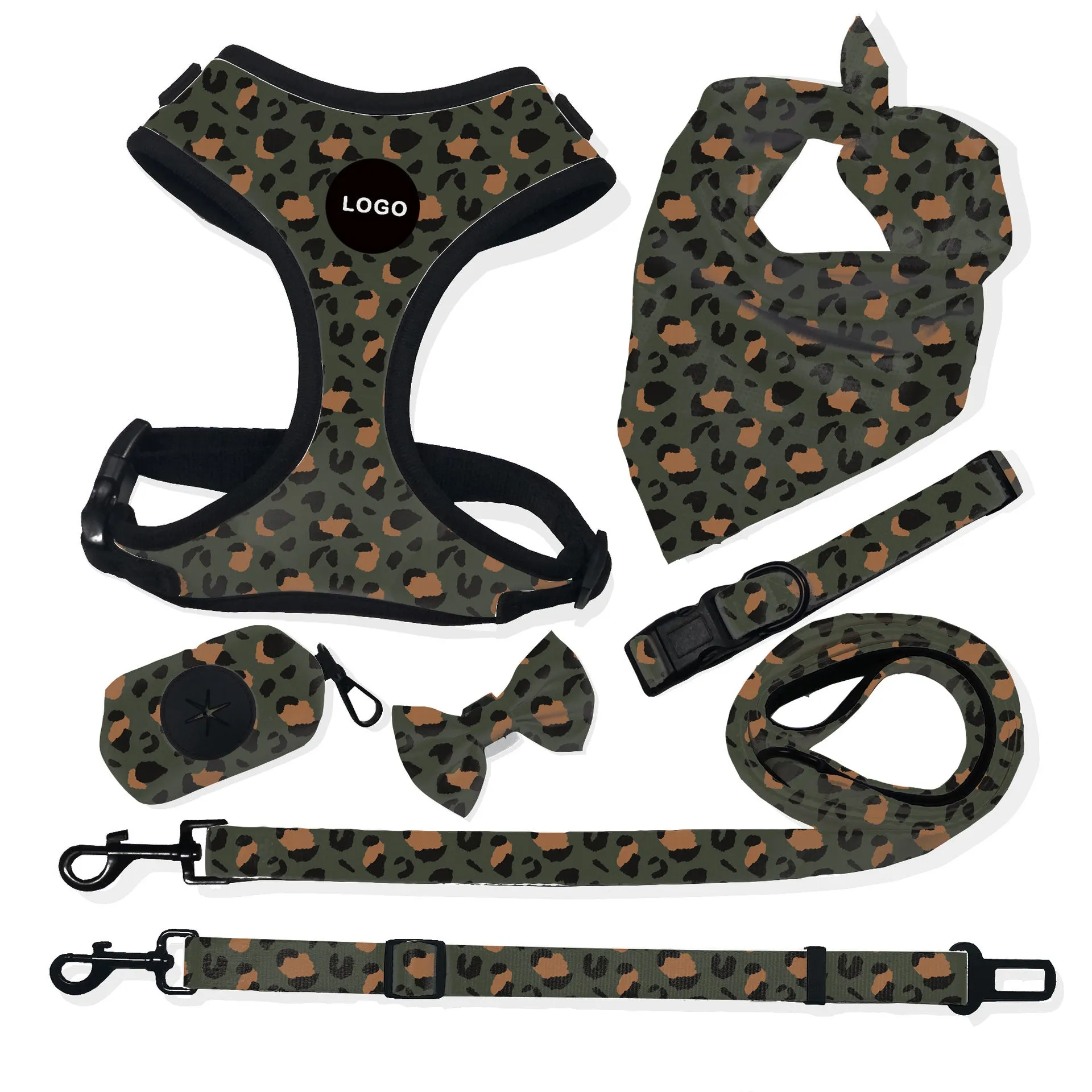 Pet breathable dog harness leash set with printing pattern on cloth material for walking