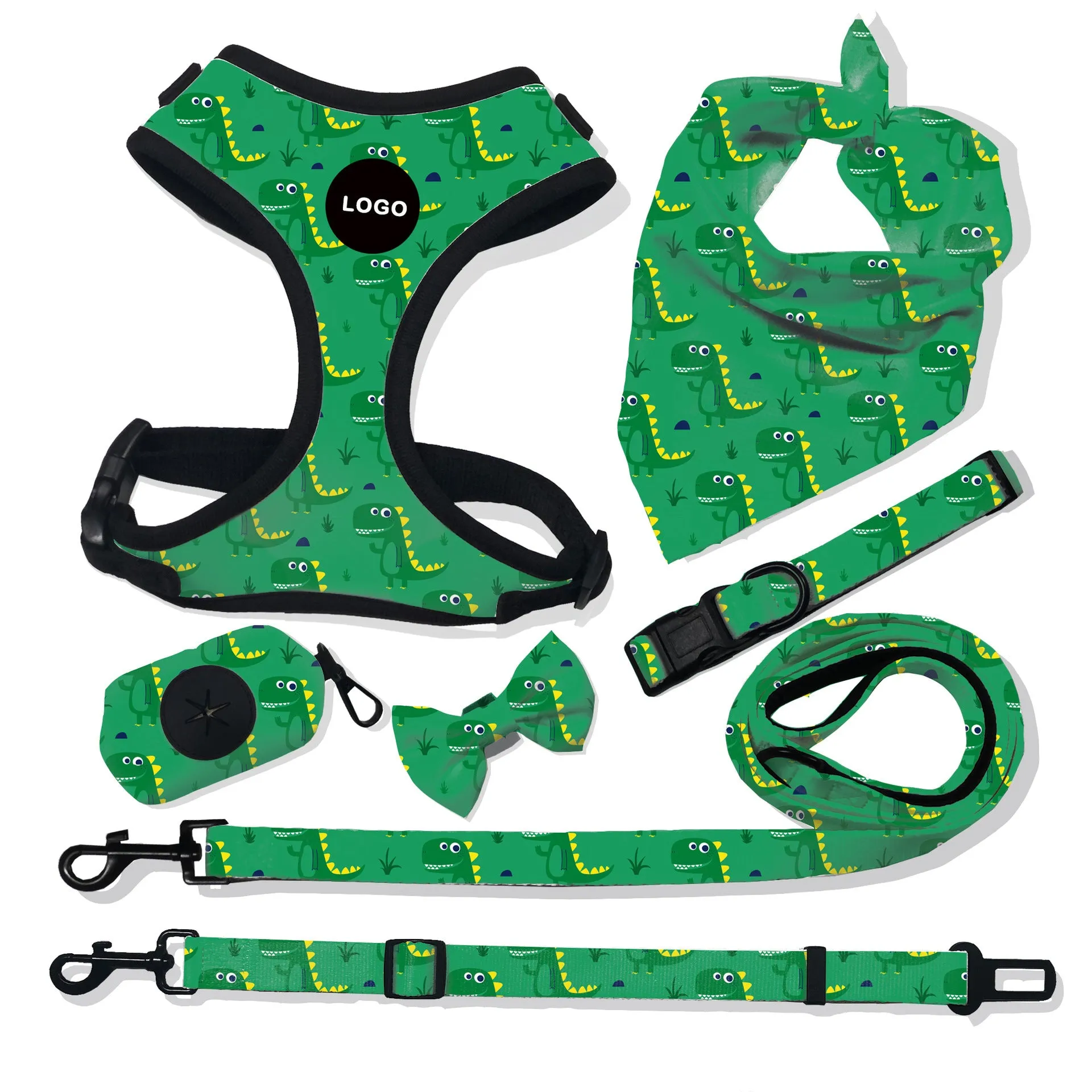 Pet breathable dog harness leash set with printing pattern on cloth material for walking