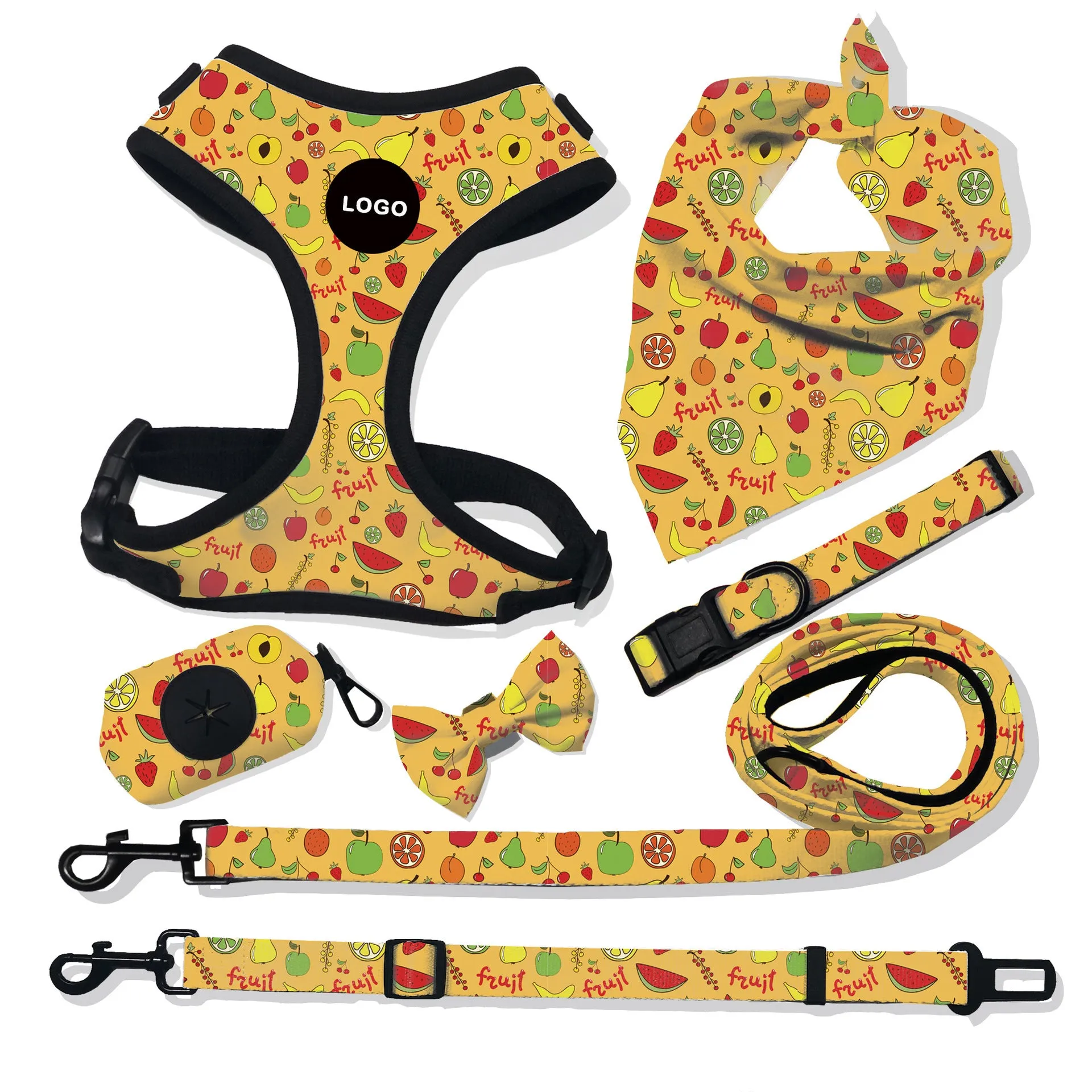 Pet breathable dog harness leash set with printing pattern on cloth material for walking