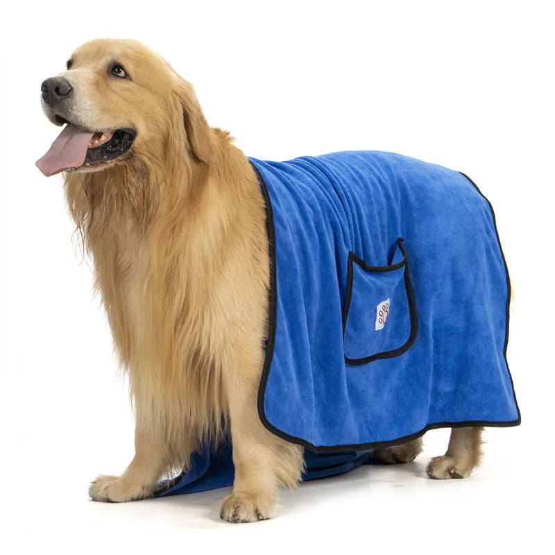 Super water-absorbing quick-drying dog bath towel 130x70cm in blue fibre material