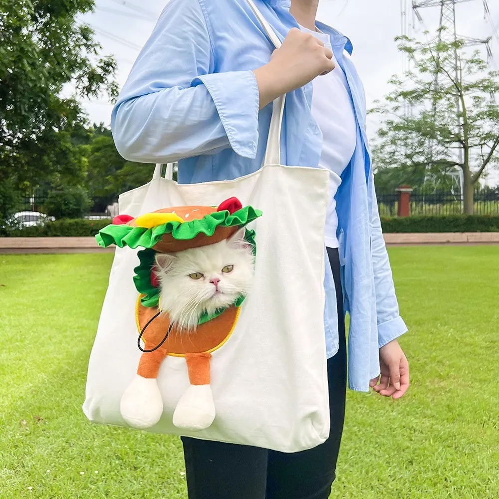 Canvas pet shoulder bag with cartoon print for cats and small dogs