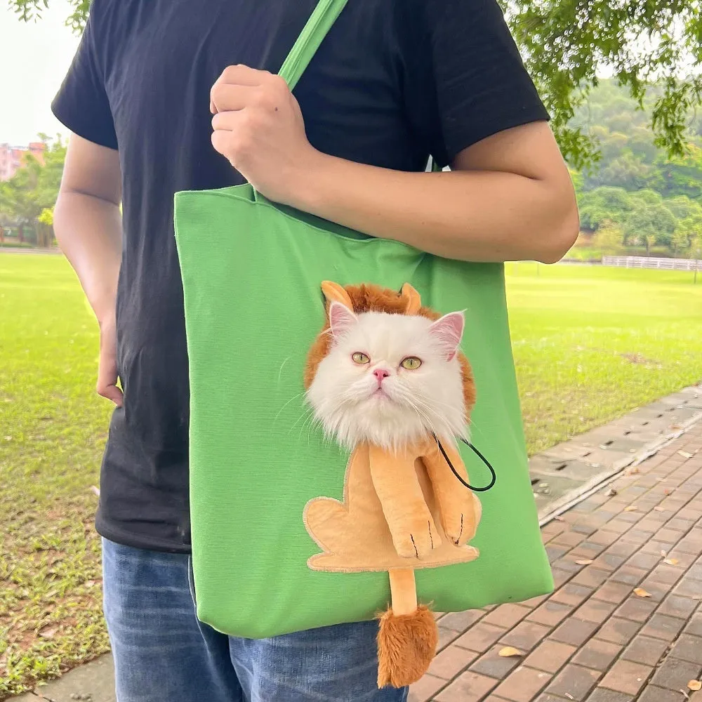 Canvas pet shoulder bag with cartoon print for cats and small dogs