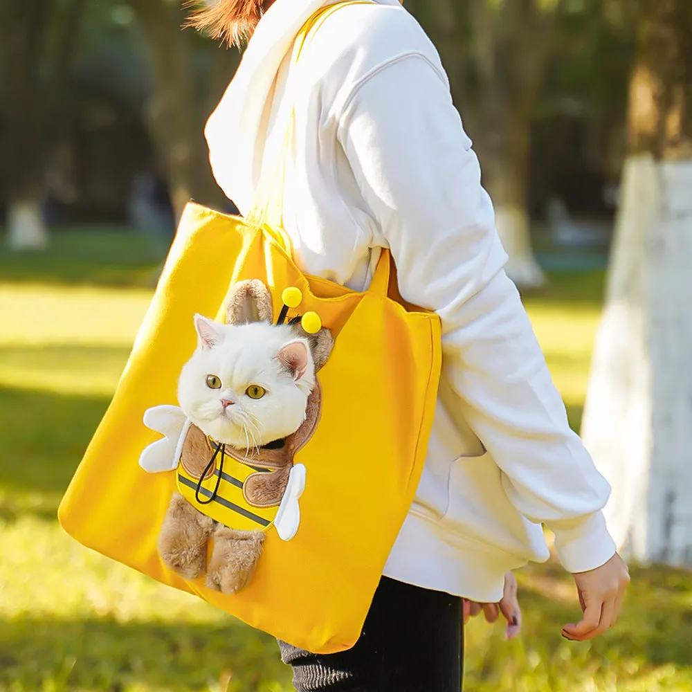 Canvas pet shoulder bag with cartoon print for cats and small dogs