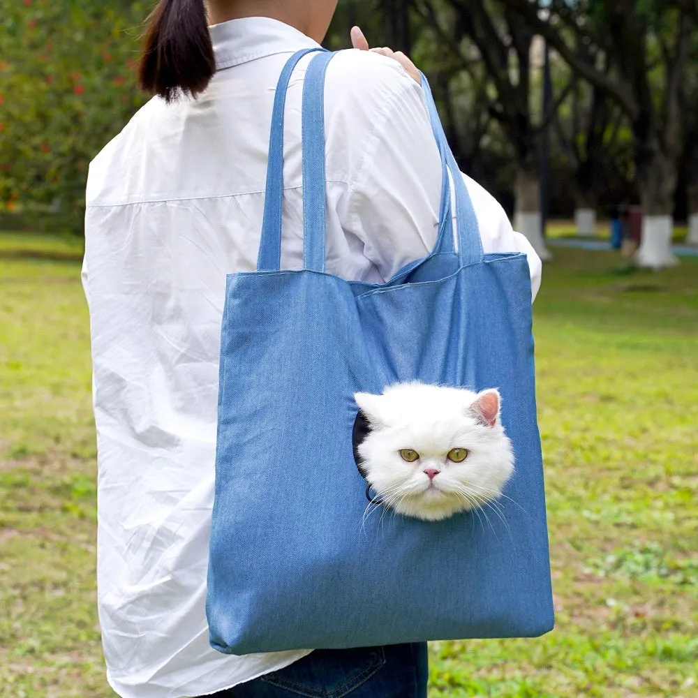 Canvas pet shoulder bag with cartoon print for cats and small dogs