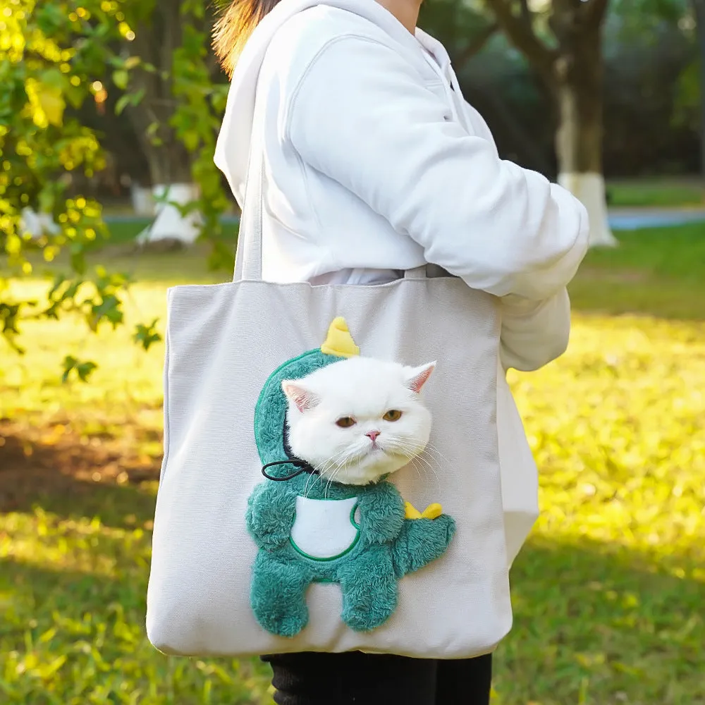 Canvas pet shoulder bag with cartoon print for cats and small dogs