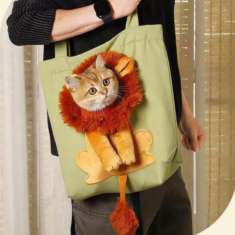 Canvas pet shoulder bag with cartoon print for cats and small dogs