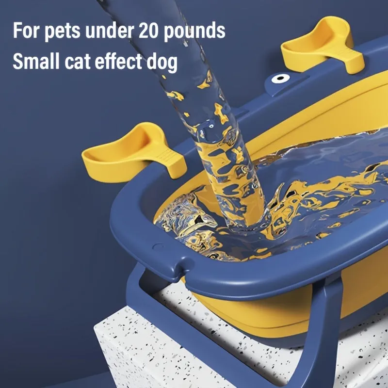 Foldable portable pet tub for washing cats and small dogs under 20 pounds in blue colour
