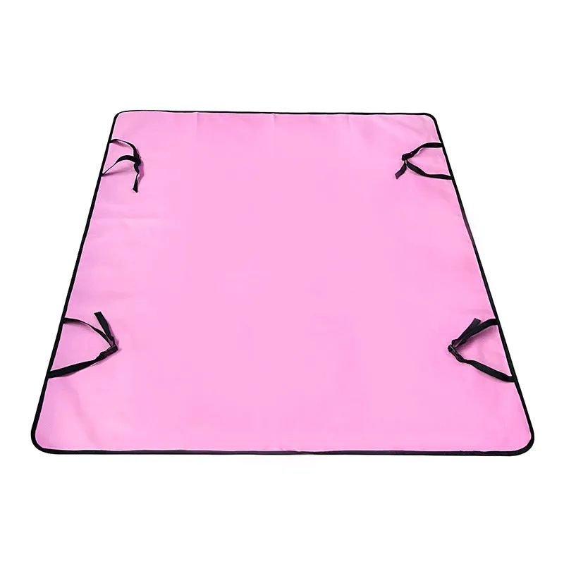 Water resistant dog car seat cover mat on a rear car seat in a bone print pattern.