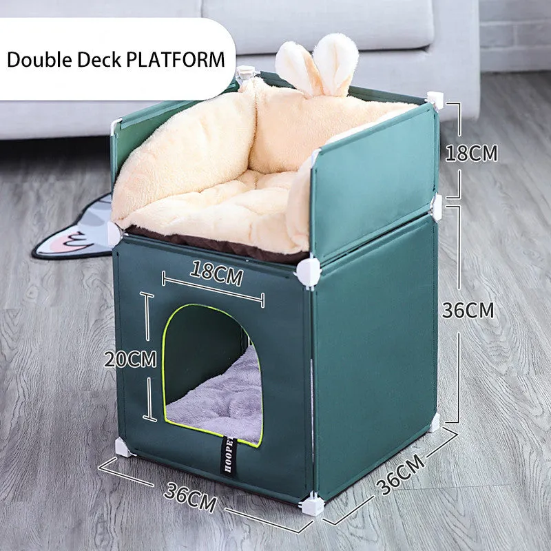 Fully enclosed cat villa with waterproof polyester cover and metal frame in blue, 35x35x35 cm size