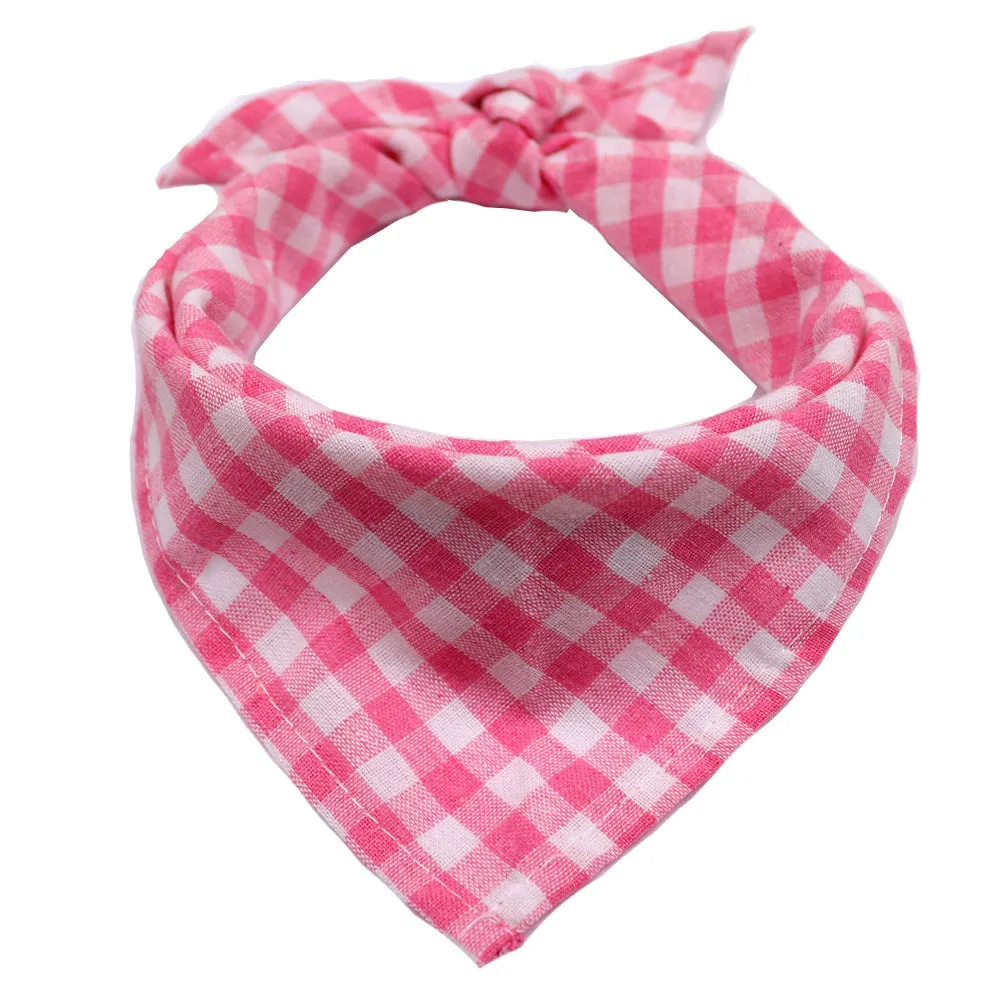 Plaid cotton triangle scarf for dogs and cats in pure cotton with check print and tie closure